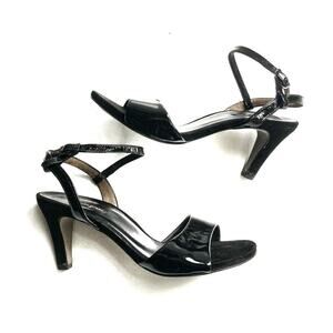 Paul Green Black Patent Leather Strappy Sandals  Handmade Austria Classic Heels